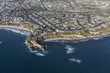 Aerial view of Mussel Cove area beaches, streets and homes in Dana Point California.