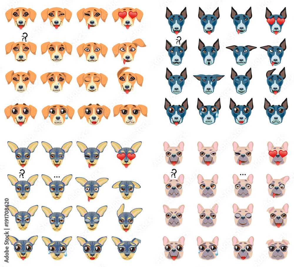 Set of different breeds of dogs Emoji Emoticon Expression Stock Vector ...