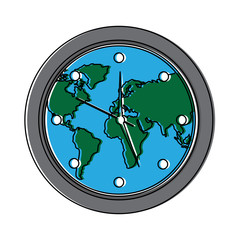 Sticker - round clock on world map ecology concept vector illustration