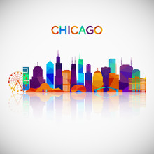 Chicago Skyline Silhouette In Colorful Geometric Style. Symbol For Your Design. Vector Illustration.