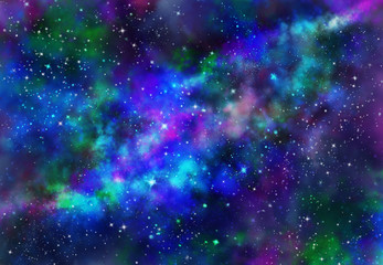 Wall Mural - star field in galaxy space with nebula, abstract watercolor digital art painting for texture backgro
