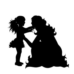 Canvas Print - Vector silhouette of mother with daughter on white background.