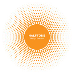 Wall Mural - Sunny Circle Halftone Logo Design Element. Sun vector icon. Sun halftone emblem for health, treatment, medical, cosmetic, pharm. Honey sun logo vector illustration