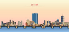 Boston City Skyline At Sunrise Vector Illustration