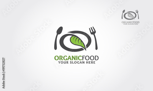 Organic Food Logo With Fork And Leaf Symbol Healthy Food Logo