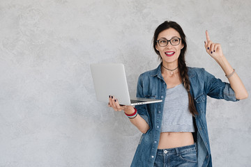 Wall Mural - Girl with laptop have a solution