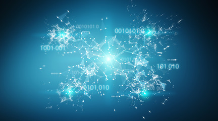 Digital binary code connection network background 3D rendering