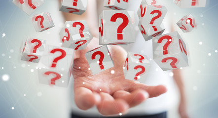 Fototapete - Businessman using cubes with 3D rendering question marks