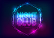 Night Club advertisement template. Neon style with rays of light and a frame of neon