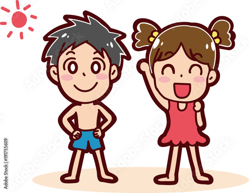 夏休みのイメージイラスト 水着の男の子と女の子 Buy This Stock Vector And Explore Similar Vectors At Adobe Stock Adobe Stock