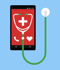 Wall Mural - Medical help app on smart phone vector icon