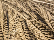 Tractor Tyre Tracks In Beach Sand