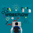 Flat colorful design concept for Workflow. Infographic idea of making creative products.Crowdfunding Management, workflow, Big Idea Concepts. Template for website banner, flyer and poster.