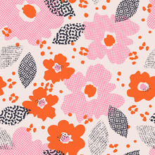Seamless Pattern With Flowers And Leaves