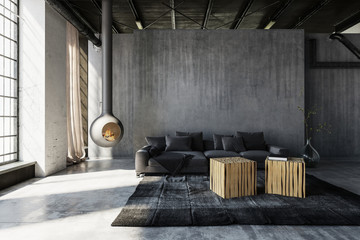 minimalist industrial loft conversion living room