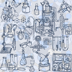 Wall Mural - vector seamless pattern with sketch elements related to science or education. physics or chemistry a