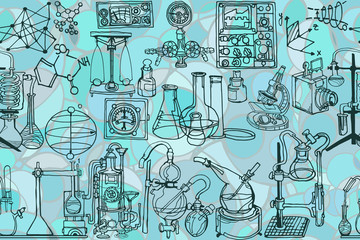Wall Mural - vector seamless pattern with sketch elements related to science or education. physics or chemistry a