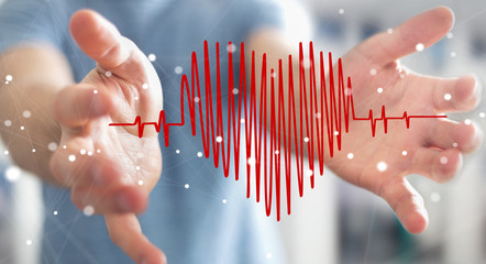 Aufkleber - Businessman touching and holding heart beat sketch