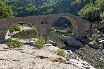 Amazing Reflection of Devil's Bridge in Arda river and Rhodopes mountain, Kardzhali Region, Bulgaria