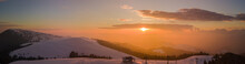 Wonderful Drone Aerial Sunset At The Monte Pora Ski Area In Winter Season. Orobie Alps
