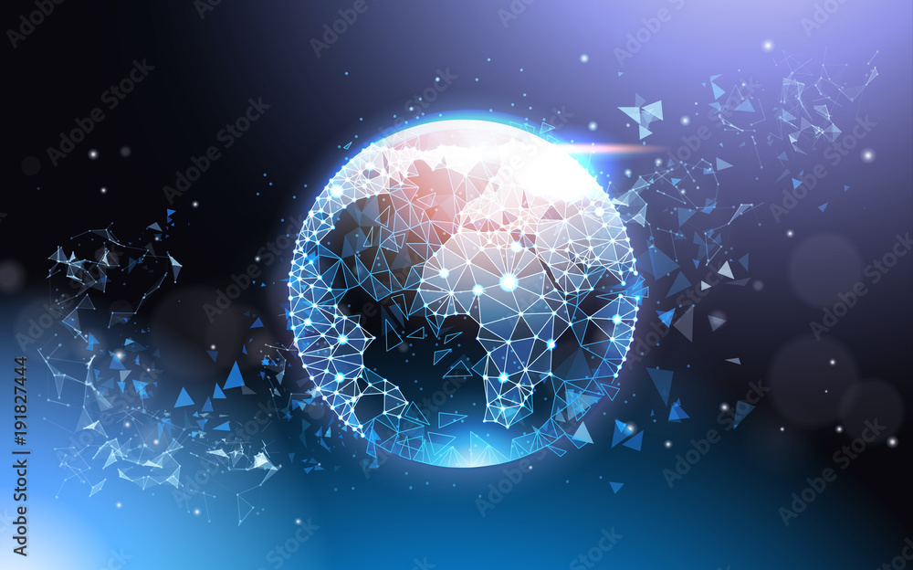 Earth Globe Futuristic Low Poly Mesh Wireframe On Blue Background ...