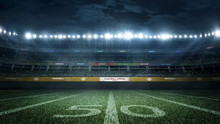 Empty Football Stadium In Light Rays At Night 3d Rendering