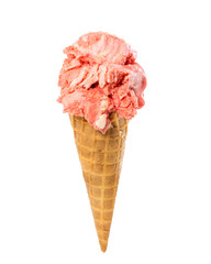 Strawberry-vanilla ice cream in waffle cone