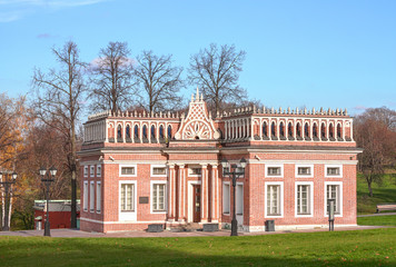 Wall Mural - Cavalry building № 1, in the State historical, architectural, art and landscape Museum-reserve Tsaritsyno. In Moscow, Russian Federation. 