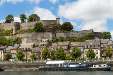 Wall Mural - Citadel fortress and a castle in Namur, Belgium by the Meuse river with ferries