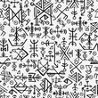 Futhark norse islandic and viking symbol seamless pattern. Magic hand draw symbols as scripted talismans repeatable background. ancient Iceland seamless. Ethnic norse viking pattern design.