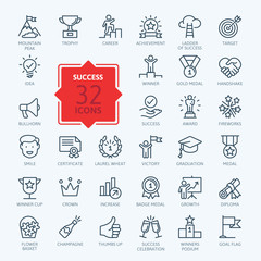 Wall Mural - Success, awards, achievment elements - minimal thin line web icon set. Outline icons collection. Simple vector illustration.
