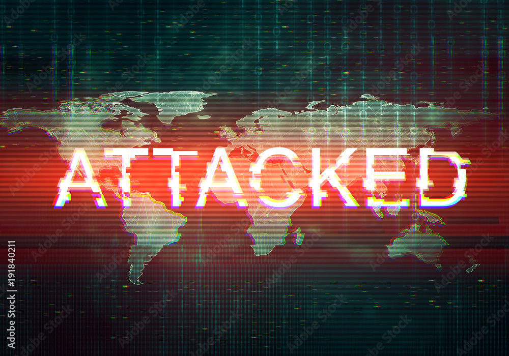 Abstract illustration of distorted dark green display screen with red ...