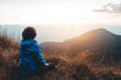 © joyfotoliakid - Tourist trail hiking in the forest Traveler man Relax , Looking Sunset on the mountain Traveler concept