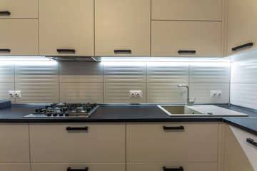 Sticker - Amazing new contemporary wooden kitchen with modern oven and kitchen sink with water faucet