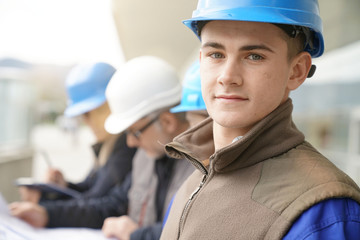 Portrait of young man in construction industry training