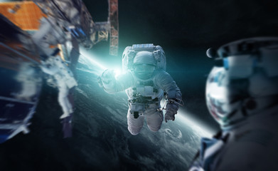 Wall Mural - astronaut working on a space station 3d rendering elements of this image furnished by nasa