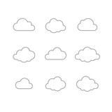 Fototapeta  - Cloud outline vector icon set. Cloud line shape. Technology Save share data information concept. Design Logo, mobile app, website social media, UI, EPS, Flat sign isolated on white