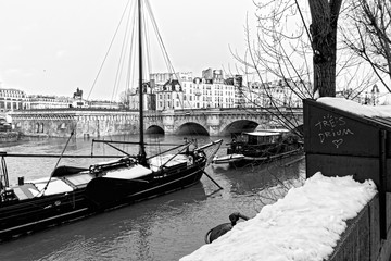 Canvas Print - Neige sur les quais de Seine au Pont neuf 