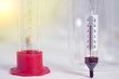 Laboratory thermometer, hydrometer and measuring cylinder