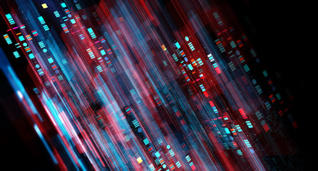 Poster - Block chain network/Blockchain network concept , Distributed register technology , Block chain text and computer connection with colored background