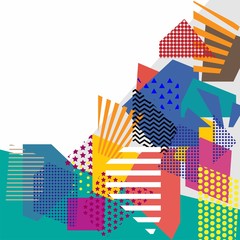 Aufkleber - Colorful trendy geometric flat elements of pattern memphis. Pop art style texture. Modern abstract design poster and cover template