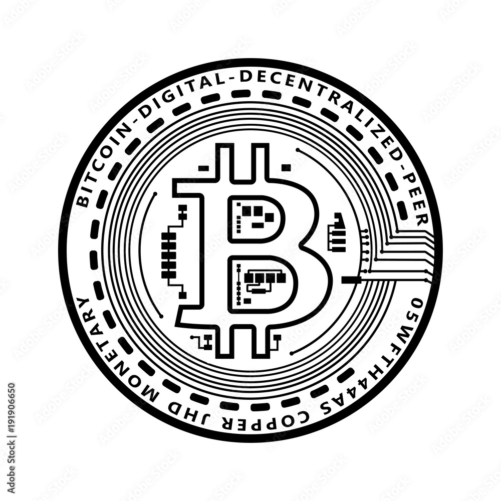 Image vectorielle Stock Crypto currency black coin with black lackered  bitcoin symbol on obverse isolated on white background. Vector  illustration. | Adobe Stock