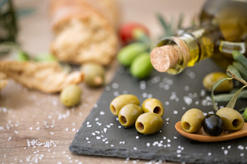 mix healthy olive on the wooden table .