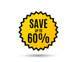 © blankstock - Save up to 60%. Discount Sale offer price sign. Special offer symbol. Star button. Graphic design element. Vector