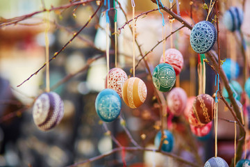 Colorful Easter eggs sold on Easter fair in Vilnius