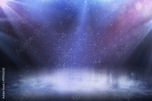 Fotografie, Obraz Beautiful empty winter background and empty ice rink with lights.