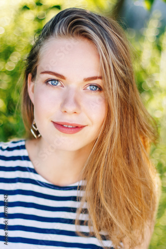 Beautiful Smiling White Caucasian Girl Woman With Long Blonde Hair