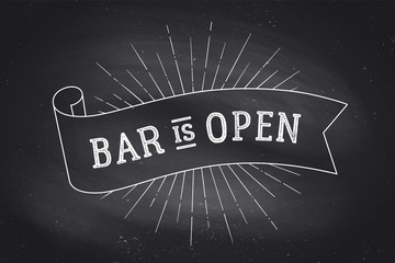 Wall Mural - old school vintage ribbon banner with text bar open. black-white chalk graphic design on chalk board