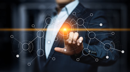 Wall Mural - businessman pressing button. innovation technology internet business concept. space for text