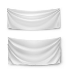 Wall Mural - White banner flags, realistic isolated vector illustration. Wide horizontal canvases for advertising, ads, symbols and elements.